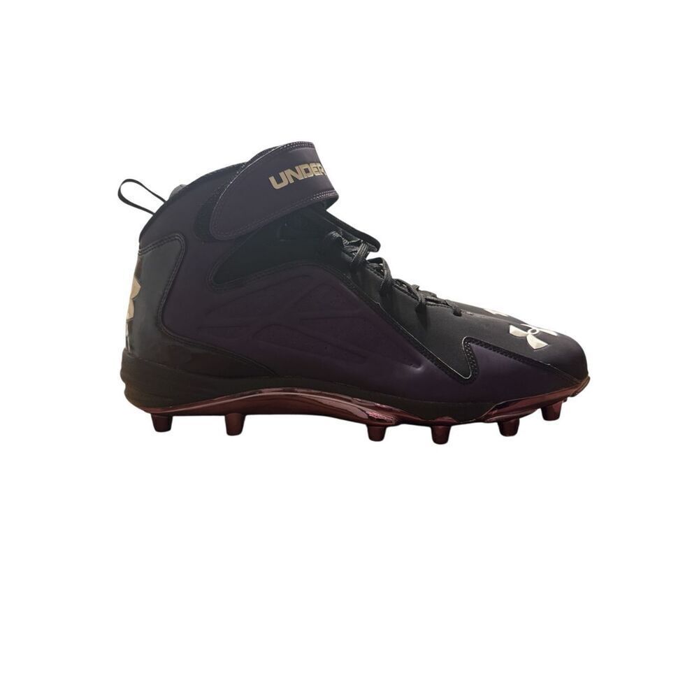 Under Armour Mens UA Run N Gun Mid Strap Football Cleats Size 16 Black Purple